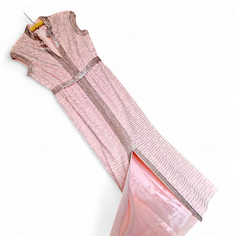 Vintage 1960s Malcolm Starr Beaded Evening Gown Pink Column Dress Hong Kong 10 - Picture 7 of 15